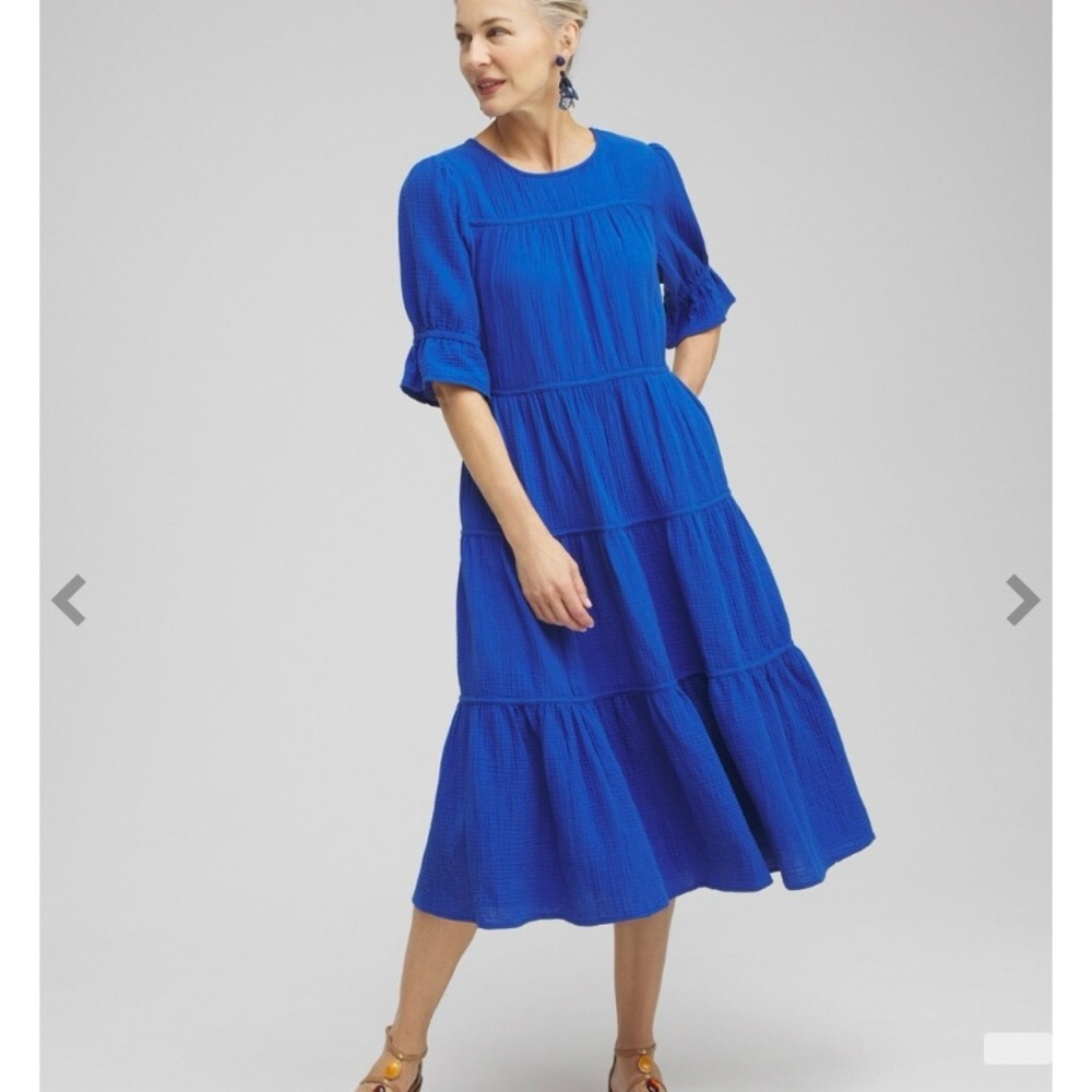Chicos multi tiered gauze midi dress Chico’s size 2 (US 12/14)